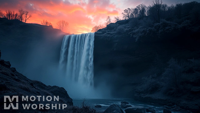 Waterfall Cliff Sunset