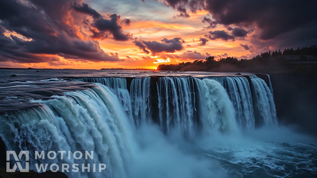 Waterfall Sunset Lake