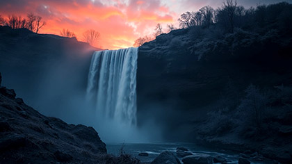 Waterfall Cliff Sunset