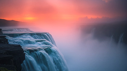 Waterfall Misty Sunset