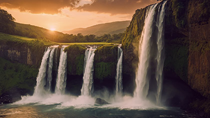 Waterfall Prairie Sunset