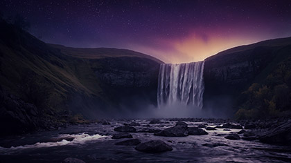 Waterfall Sunset Aurora