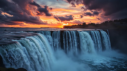 Waterfall Sunset Lake